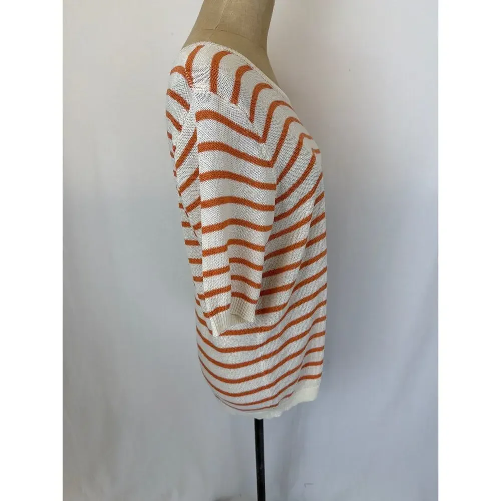 NWT Soya Concept Orange Cream Stipe Linen Blend Sweater Top Size S #0448